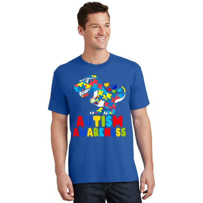 Autism Awareness Dinosaur T Rex Heart Puzzle Pieces Gift T-Shirt