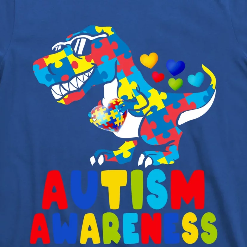 Autism Awareness Dinosaur T Rex Heart Puzzle Pieces Gift T-Shirt