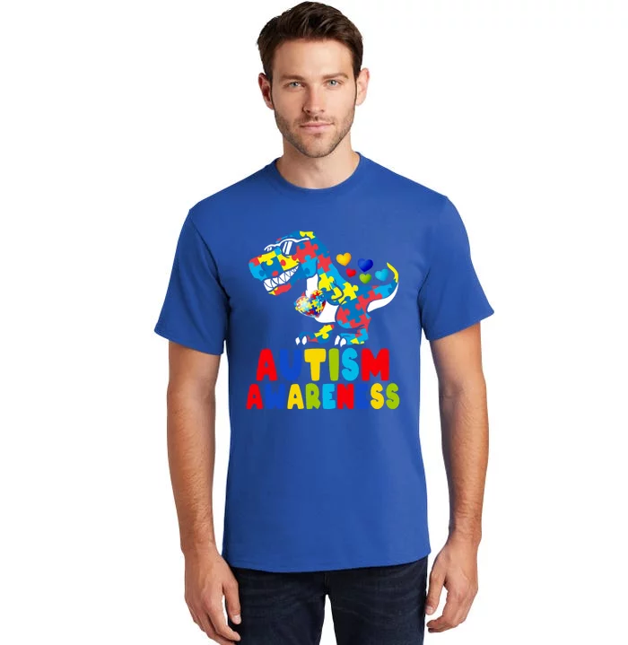 Autism Awareness Dinosaur T Rex Heart Puzzle Pieces Gift Tall T-Shirt