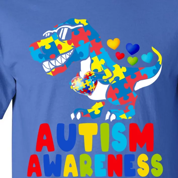 Autism Awareness Dinosaur T Rex Heart Puzzle Pieces Gift Tall T-Shirt