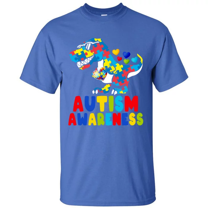 Autism Awareness Dinosaur T Rex Heart Puzzle Pieces Gift Tall T-Shirt