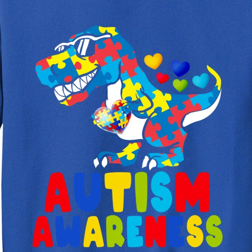 Autism Awareness Dinosaur T Rex Heart Puzzle Pieces Gift Tall Sweatshirt