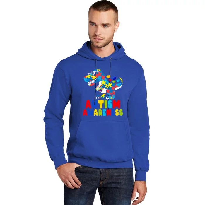 Autism Awareness Dinosaur T Rex Heart Puzzle Pieces Gift Tall Hoodie