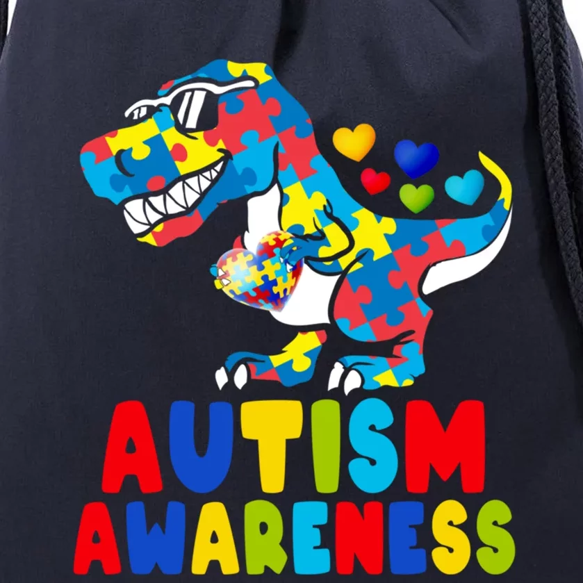 Autism Awareness Dinosaur T Rex Heart Puzzle Pieces Gift Drawstring Bag