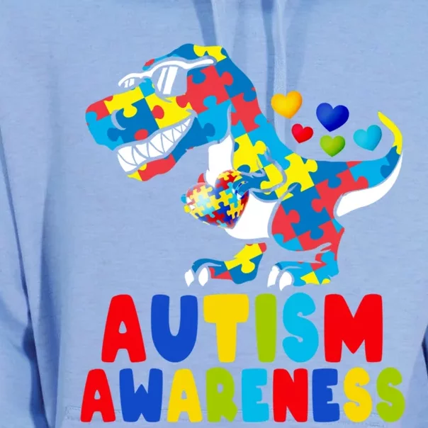 Autism Awareness Dinosaur T Rex Heart Puzzle Pieces Gift Unisex Surf Hoodie