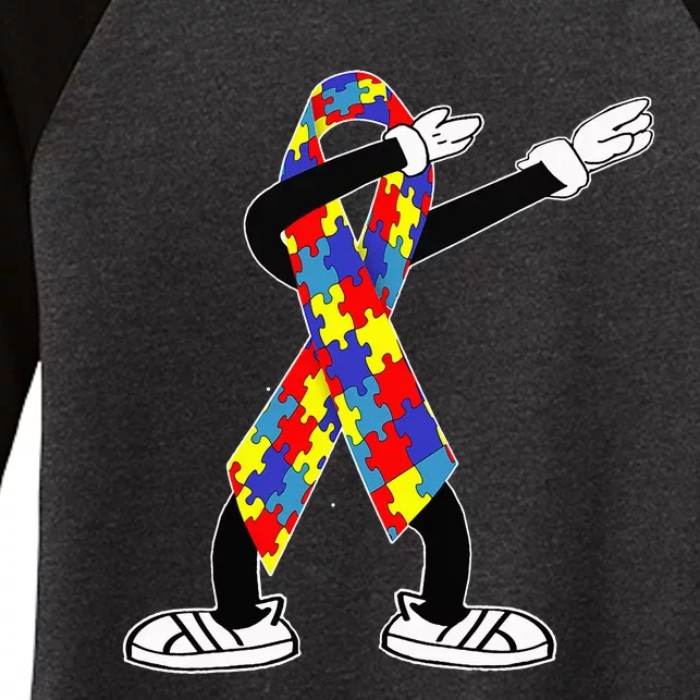 Autism Awareness Dabbing Puzzle Piece Love Dab Dance Women's Tri-Blend 3/4-Sleeve Raglan Shirt