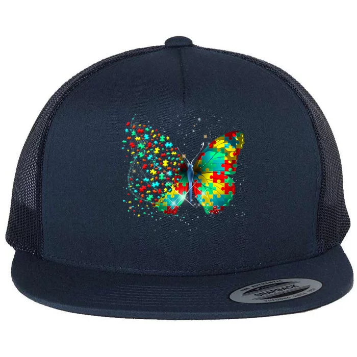 Autism Awareness Day Butterfly Peace Lover Funny Gift Flat Bill Trucker Hat