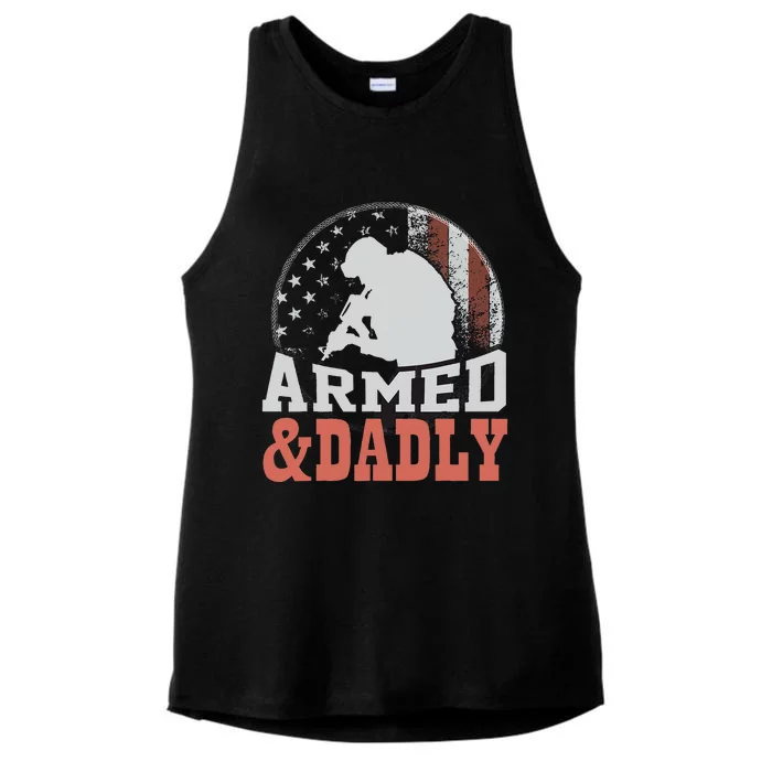 Armed And Dadly Funny Father Gifts for fathers day Ladies Tri-Blend Wicking Tank