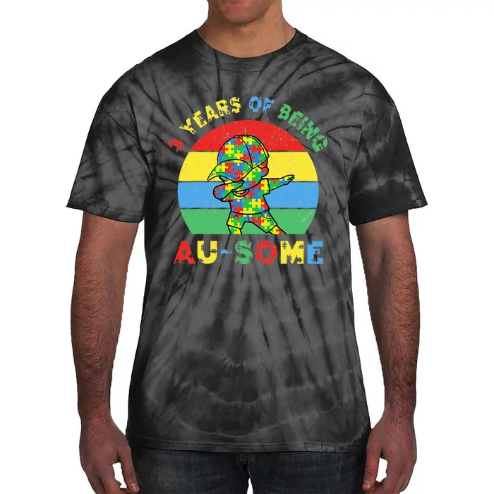 Autism Awareness Dabbing Awesome 3 Year Old 3rd Birthday Tie-Dye T-Shirt