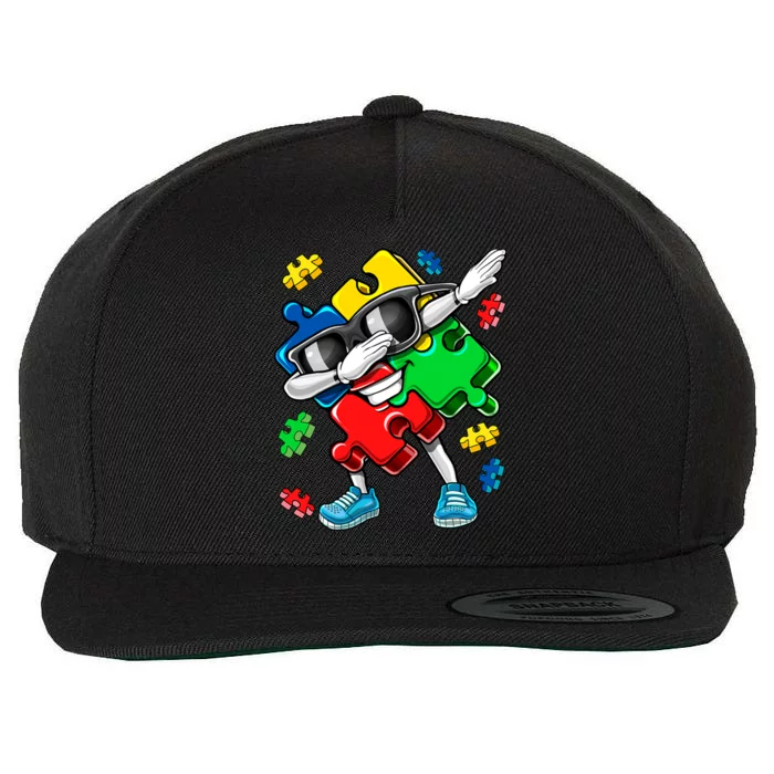 Autism Awareness Day Dabbing Puzzle Piece Meaningful Gift Wool Snapback Cap