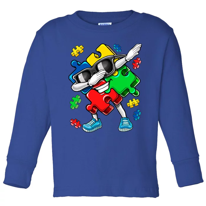 Autism Awareness Day Dabbing Puzzle Piece Meaningful Gift Toddler Long Sleeve Shirt