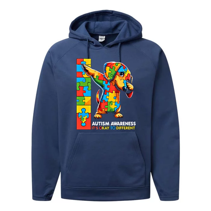 Autism Awareness Dabbing Dachshund Funny Gift Performance Fleece Hoodie