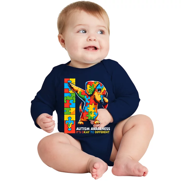 Autism Awareness Dabbing Dachshund Funny Gift Baby Long Sleeve Bodysuit