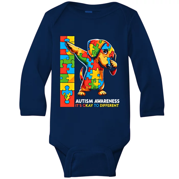 Autism Awareness Dabbing Dachshund Funny Gift Baby Long Sleeve Bodysuit