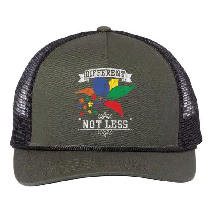 Autism Awareness Different Not Less Autistic Awareness Gift Retro Rope Trucker Hat Cap