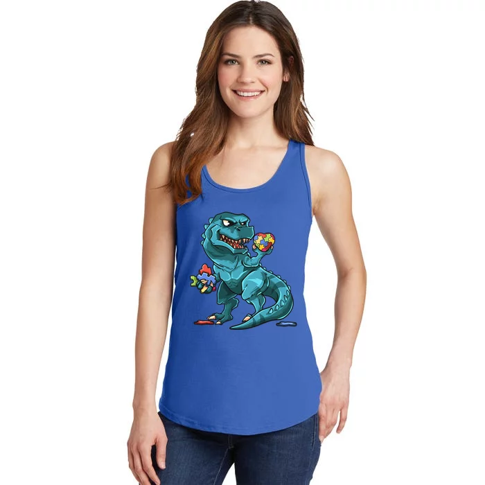 Autism Awareness Day Dinosaur Tfunny Giftrex Heart Puzzle Pieces Great Gift Ladies Essential Tank