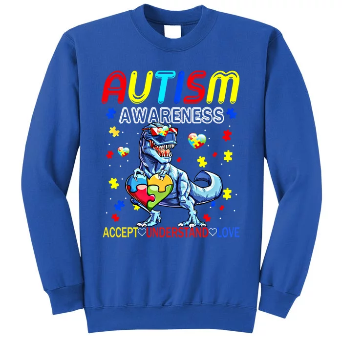 Autism Awareness Day T Rex Dinosaur Puzzle Piece Gift Tall Sweatshirt