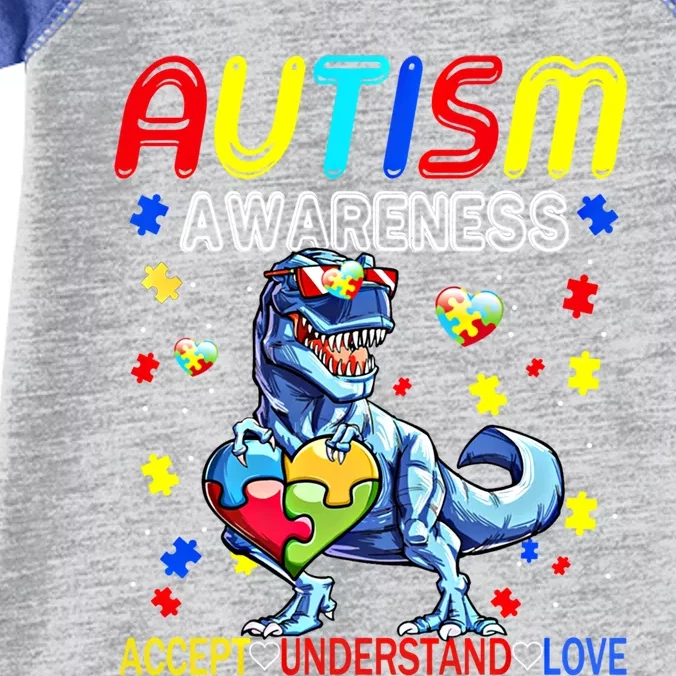 Autism Awareness Day T Rex Dinosaur Puzzle Piece Gift Infant Baby Jersey Bodysuit