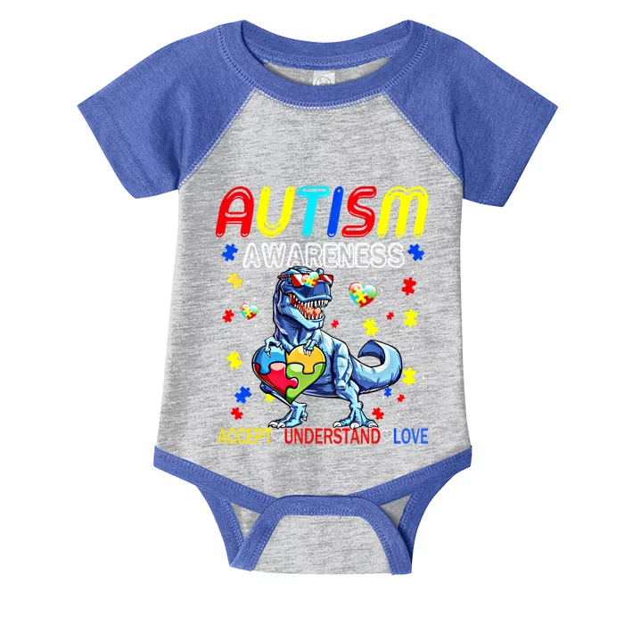 Autism Awareness Day T Rex Dinosaur Puzzle Piece Gift Infant Baby Jersey Bodysuit