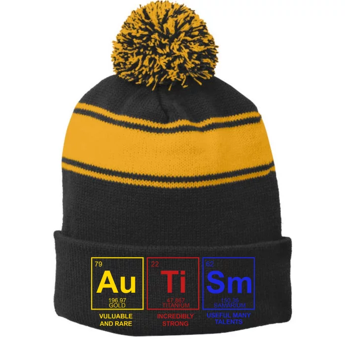 Autism Awareness Elements Periodic Table Stripe Pom Pom Beanie