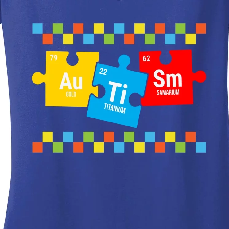 Autism Awareness Elets Periodic Table Asd Gift Women's V-Neck T-Shirt