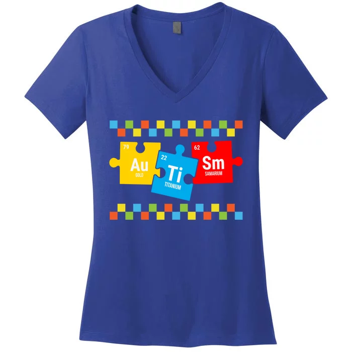 Autism Awareness Elets Periodic Table Asd Gift Women's V-Neck T-Shirt