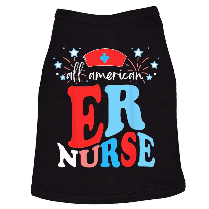 All American ER Nurse 4th of July Red White Blue Scrub Top Doggie Tank