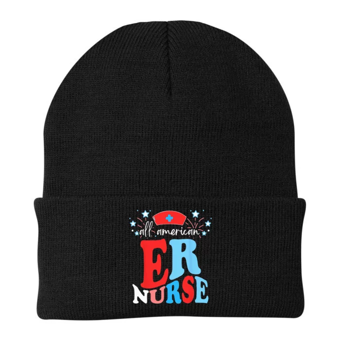 All American ER Nurse 4th of July Red White Blue Scrub Top Knit Cap Winter Beanie