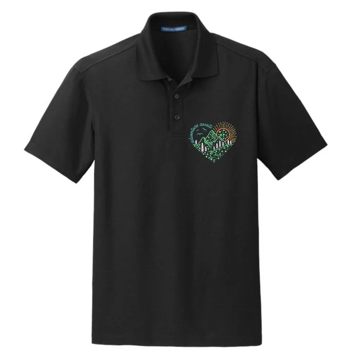 Adventure Awaits Explore More Nature Hiking Camping Dry Zone Grid Performance Polo