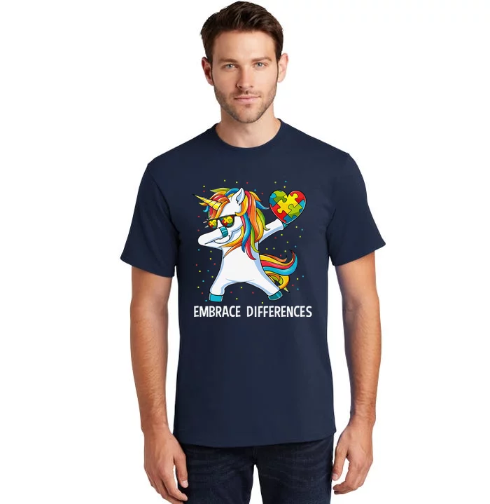 Autism Awareness Embrace Differences Dabbing Unicorn Tall T-Shirt