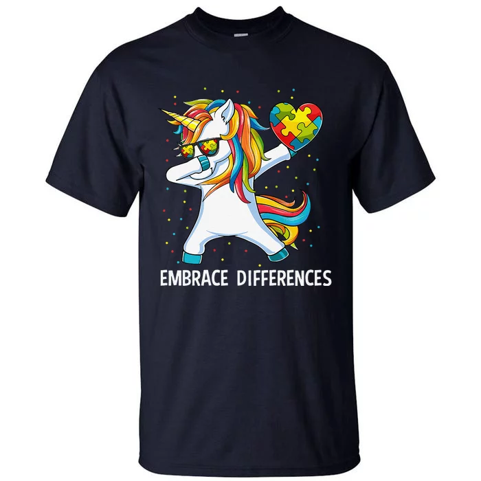 Autism Awareness Embrace Differences Dabbing Unicorn Tall T-Shirt