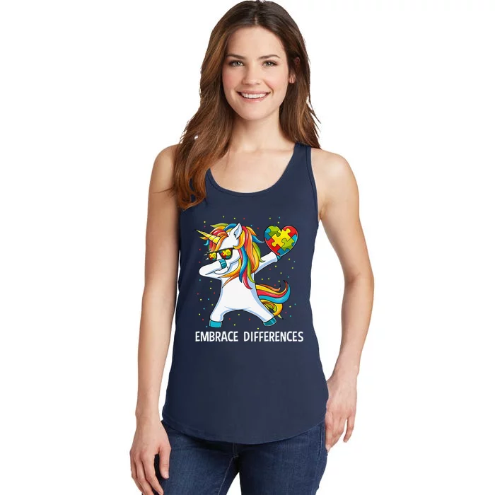 Autism Awareness Embrace Differences Dabbing Unicorn Ladies Essential Tank