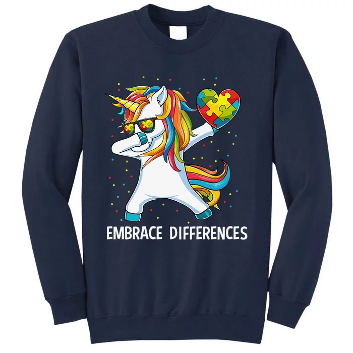 Autism Awareness Embrace Differences Dabbing Unicorn Tall Sweatshirt