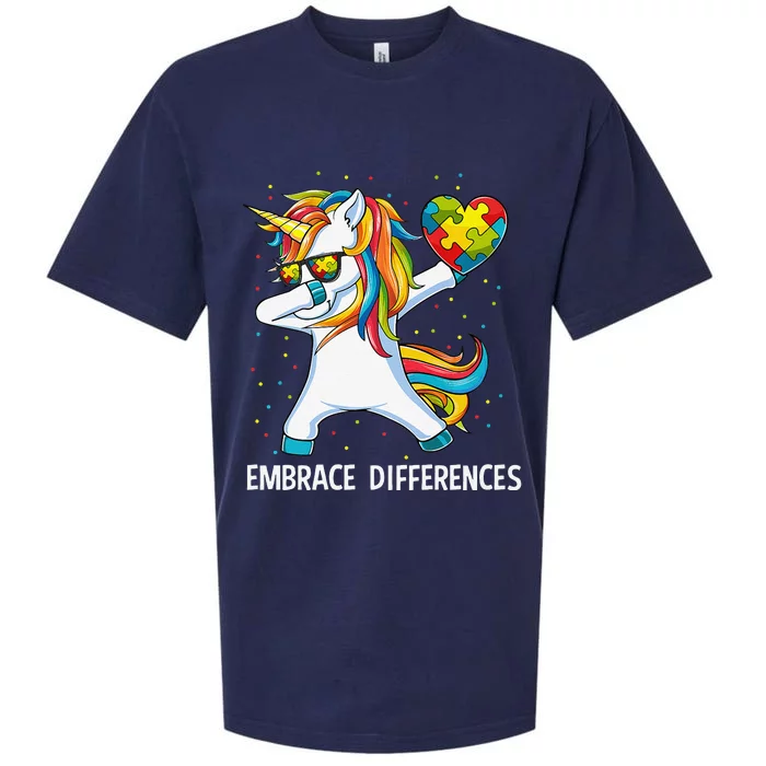 Autism Awareness Embrace Differences Dabbing Unicorn Sueded Cloud Jersey T-Shirt