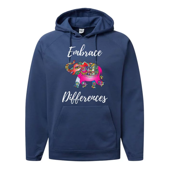 Autism Awareness Embrace Differences Elephant Performance Fleece Hoodie