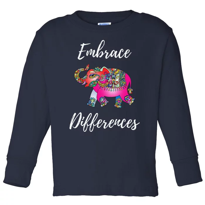 Autism Awareness Embrace Differences Elephant Toddler Long Sleeve Shirt