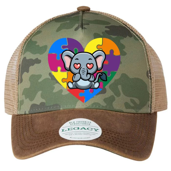 Autism Awareness Elephant Heart Valentine's Day Puzzle Piece Cute Gift Legacy Tie Dye Trucker Hat