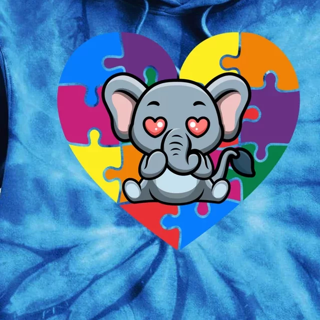 Autism Awareness Elephant Heart Valentine's Day Puzzle Piece Cute Gift Tie Dye Hoodie