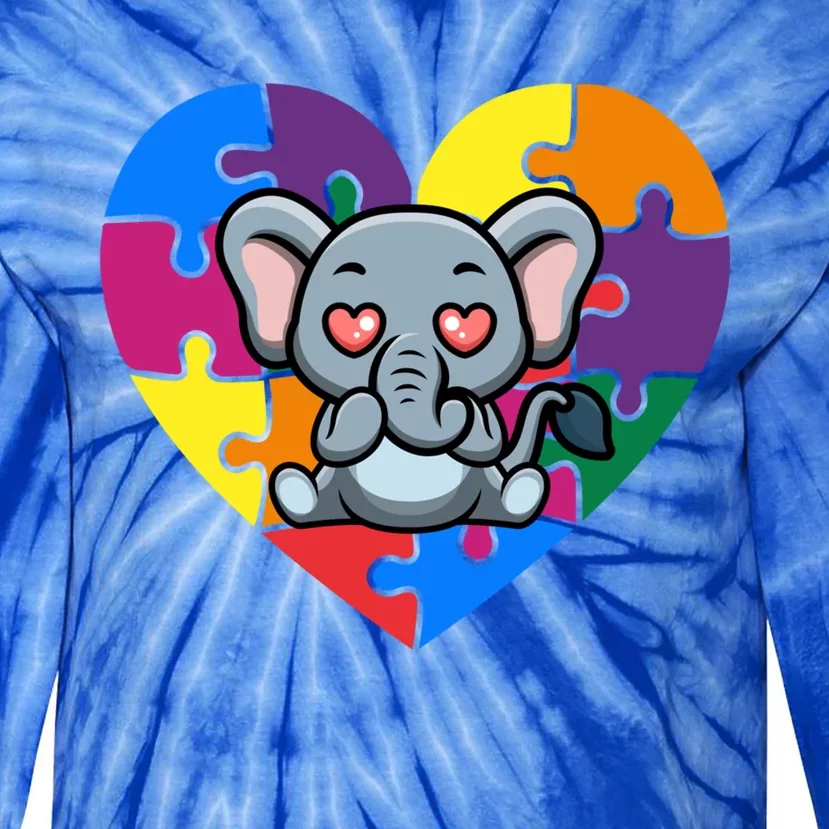 Autism Awareness Elephant Heart Valentine's Day Puzzle Piece Cute Gift Tie-Dye Long Sleeve Shirt