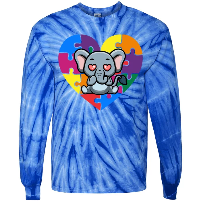 Autism Awareness Elephant Heart Valentine's Day Puzzle Piece Cute Gift Tie-Dye Long Sleeve Shirt