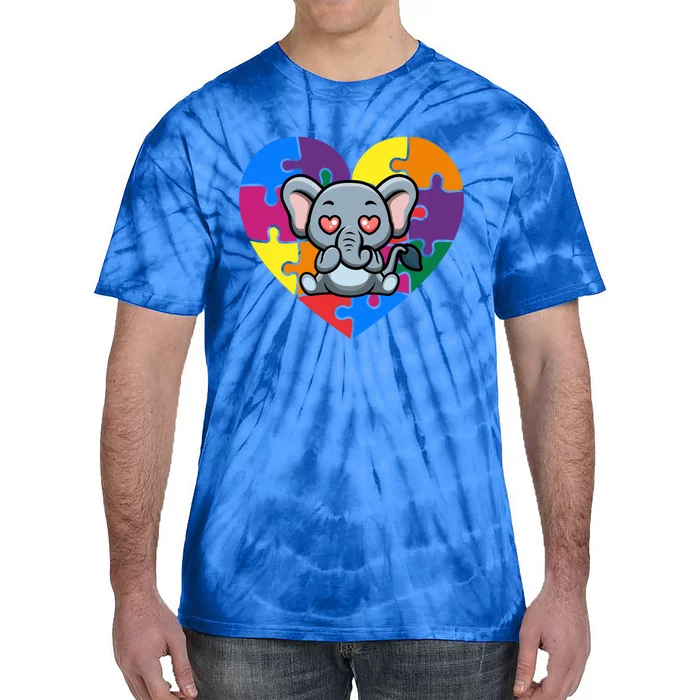 Autism Awareness Elephant Heart Valentine's Day Puzzle Piece Cute Gift Tie-Dye T-Shirt