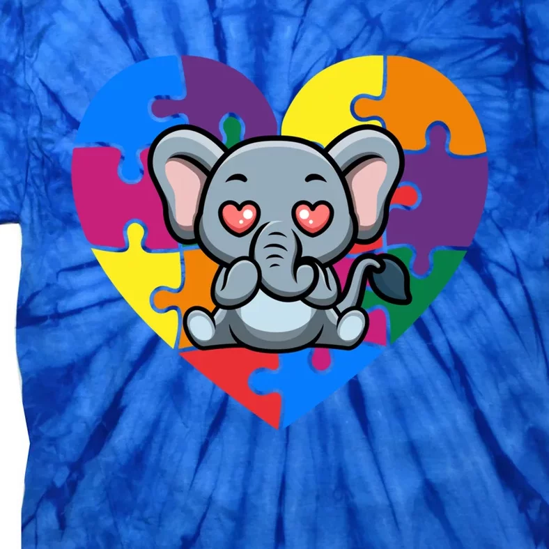 Autism Awareness Elephant Heart Valentine's Day Puzzle Piece Cute Gift Tie-Dye T-Shirt