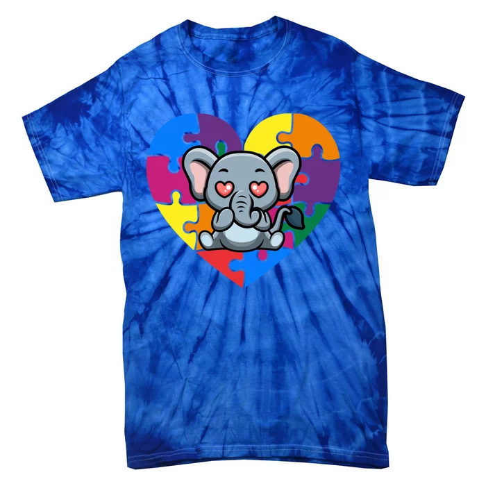 Autism Awareness Elephant Heart Valentine's Day Puzzle Piece Cute Gift Tie-Dye T-Shirt