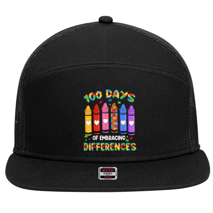 Autism Awareness Embrace Differences 100 Days Of School 7 Panel Mesh Trucker Snapback Hat