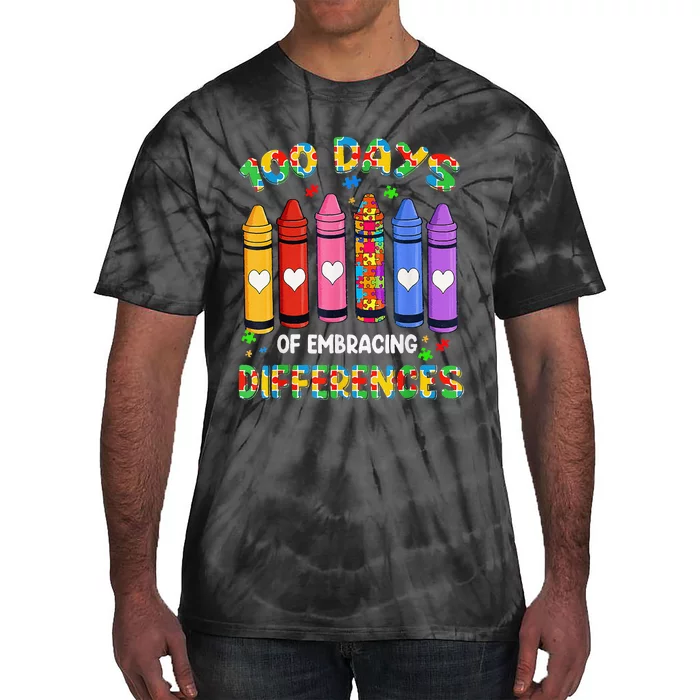 Autism Awareness Embrace Differences 100 Days Of School Tie-Dye T-Shirt