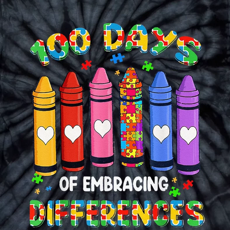 Autism Awareness Embrace Differences 100 Days Of School Tie-Dye T-Shirt