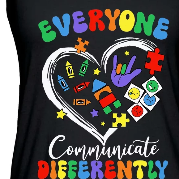 Autism Awareness Everyone Communicate Differently Ladies Essential Flowy Tank