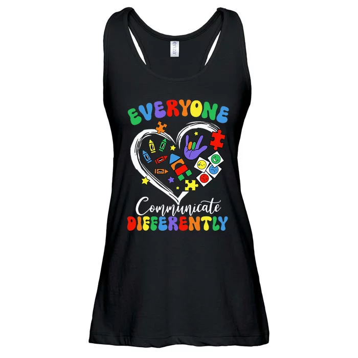 Autism Awareness Everyone Communicate Differently Ladies Essential Flowy Tank