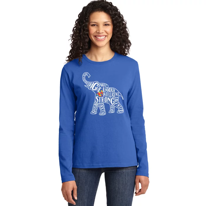 Autism Awareness Elephant Gift Heart Puzzle Piece Gift Ladies Long Sleeve Shirt