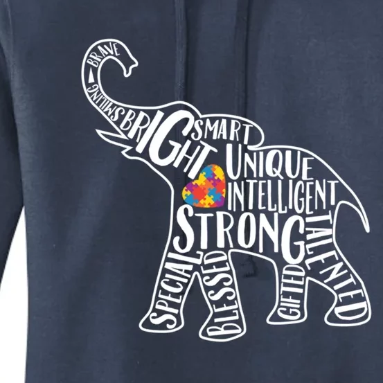 Autism Awareness Elephant Gift Heart Puzzle Piece Gift Women's Pullover Hoodie